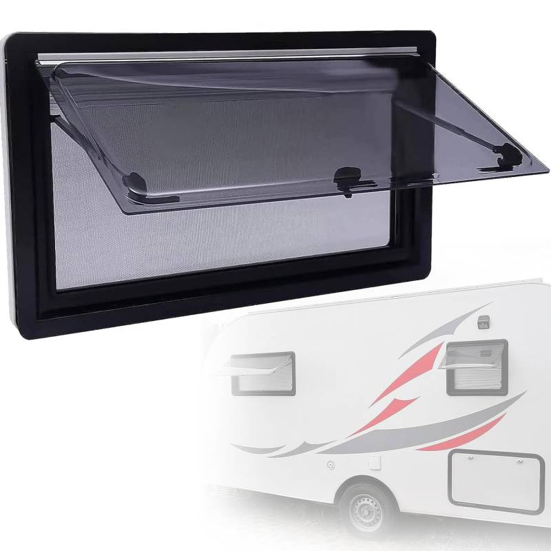 Wohnmobilfenster Ausstellfenster Camper Wohnwagenfenster Caravan Seitenfenster Push Fenster Vent Acryl-Doppelglas mit Markise Und Screens 70° Öffnungswinkel,900mm*450mm von Qiang