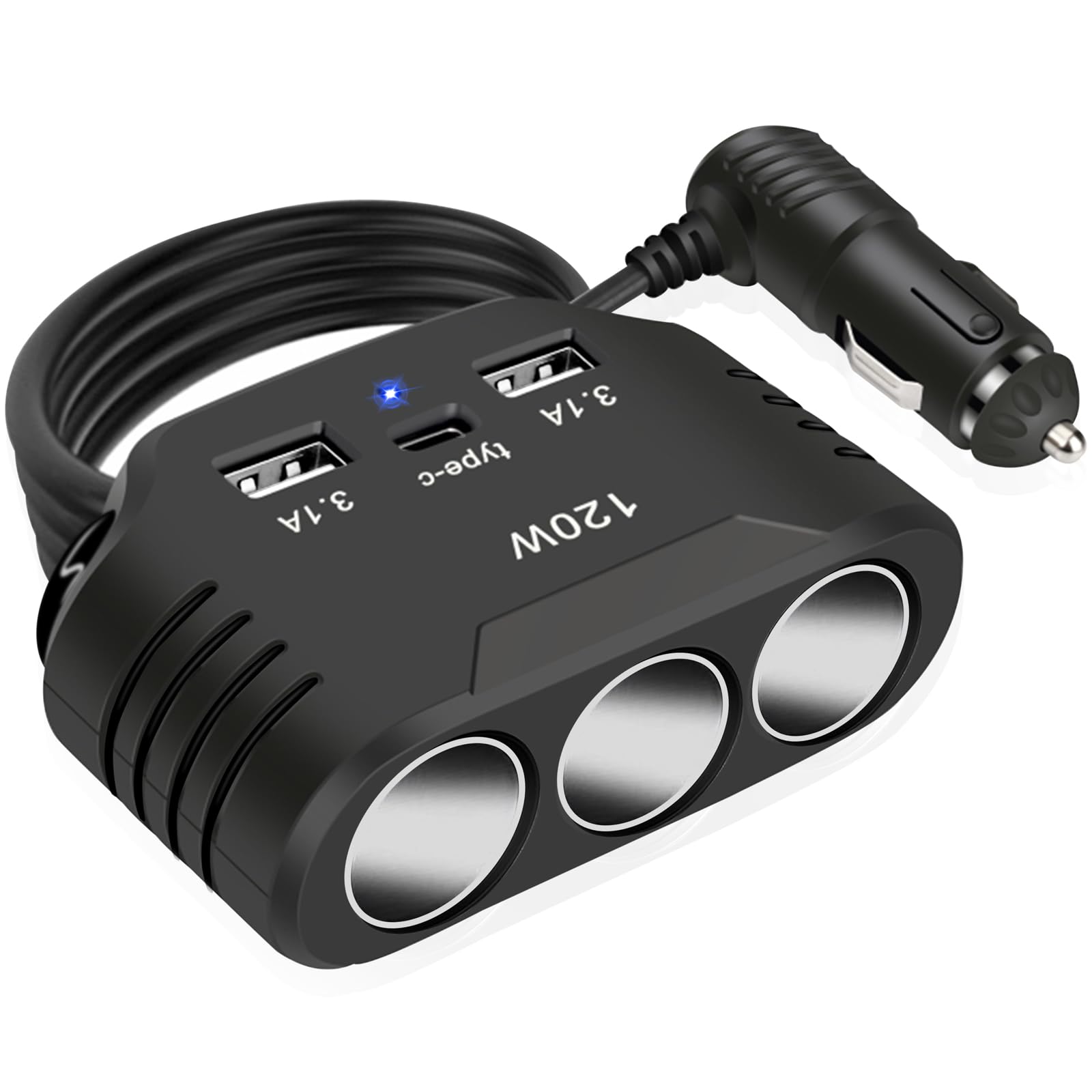 12V USB Verteiler 120W Kfz Zigarettenanzünder Adapter Auto Ladegerät 3 Mehrfach Steckdose Splitter DC 24V Stecker Ladekabel mit 3 USB Anschlüsse für Handy Sitzheizung GPS DashCam Navi von Qidoe