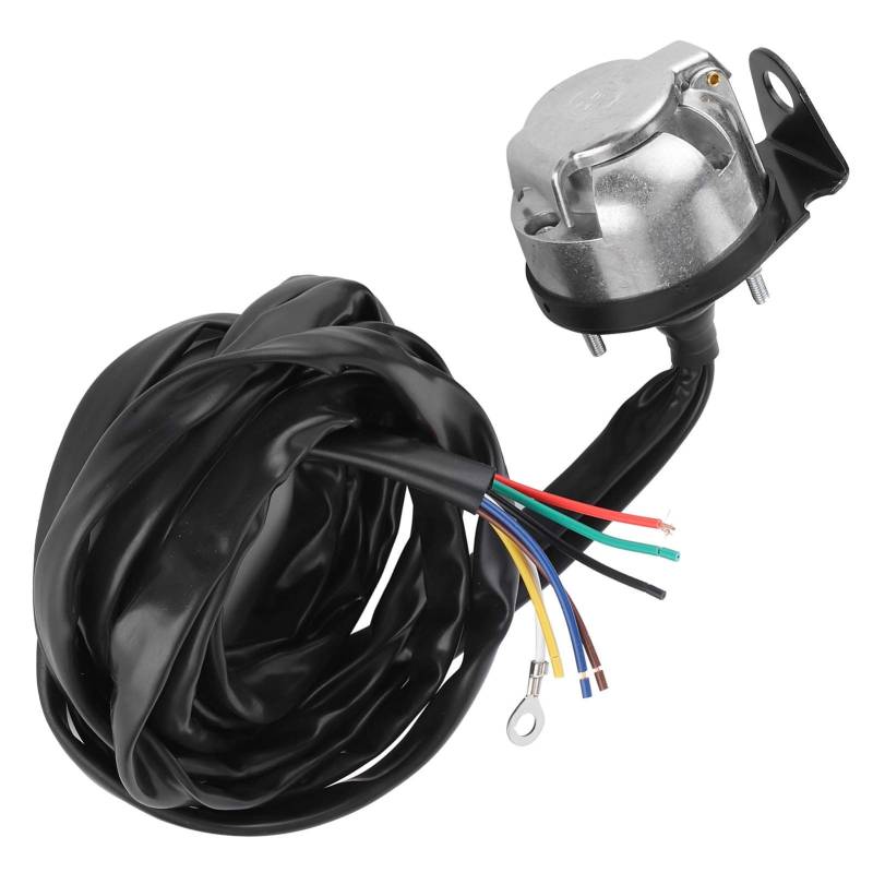 Anhängeranschluss, 7 Pin Anschlussbuchse, Qiilu Trailer Socket Kabel, 7 Pin European Trailer Connector Socket Kabelstecker 2m Kabel für Nutzfahrzeuge Sattelauflieger Schwarz von Qiilu