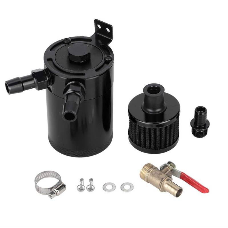 Autoöltankbehälter,Ölabscheider Auto,Universal Car Oil Reservoir,Aluminiumlegierung Öltank Reservoir Catch Can Mit 2-Port-Zubehör-Kit(Schwarz) von Tbest