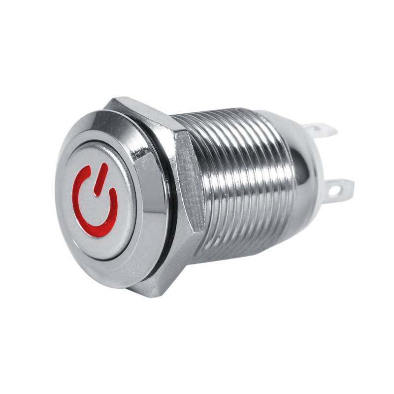 Ein- / Ausschalter LED 12mm Qiilu Taster 2V Motorstartknopf aus Messing vernickelt mit (rote LED) von Qiilu