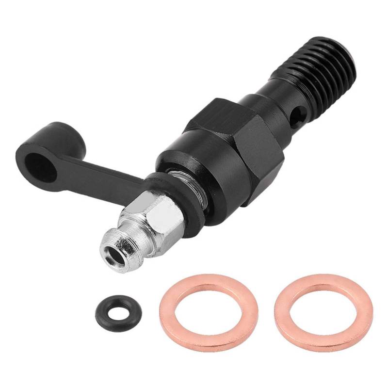 Hohlschrauben, Qiilu M10 x 1,25 mm Motorrad Hauptbremszylinder Bremssattel Bleed Schrauben Nippel Banjo Bolzen + Staubkappe Universal für die meisten Automodelle (schwarz) von Qiilu