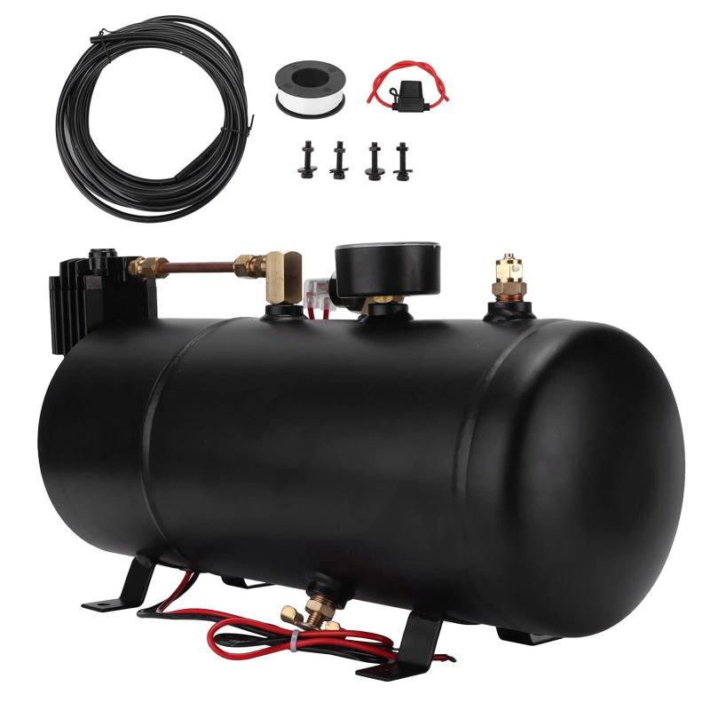 Hornkompressor, Qiilu 12V Air Horns Kompressor 3L 150PSI Lufttank Luftkompressor für Autos LKW Schiffe Züge (Schwarz) von Qiilu