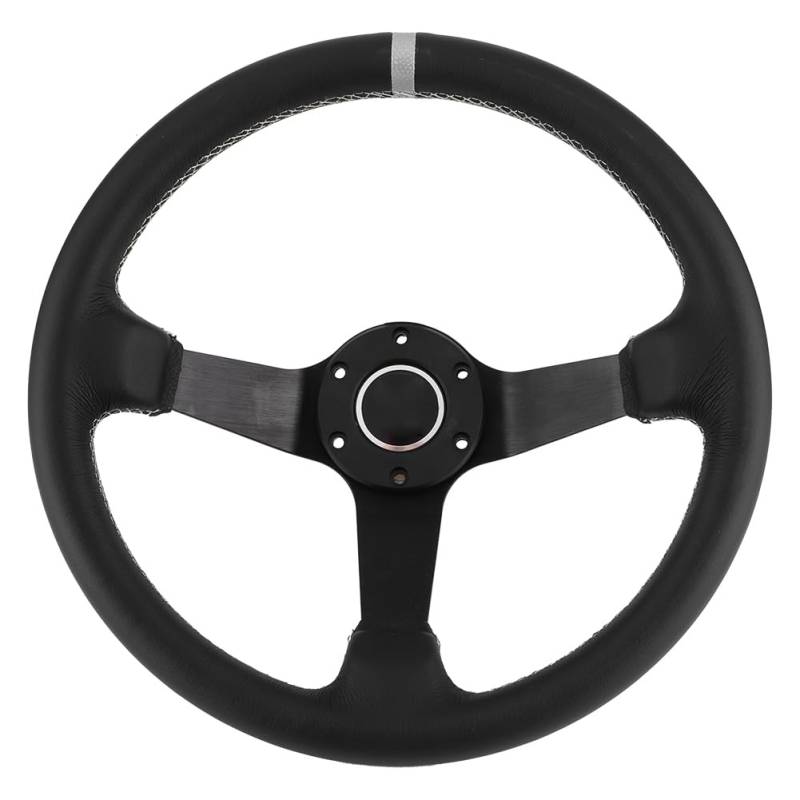 Lenkrad 350 Mm/14 Zoll für SPARCO Style 6 Bolt Half Deep Dish Schwarzes Leder-Rennlenkrad mit Hupe von Qiilu