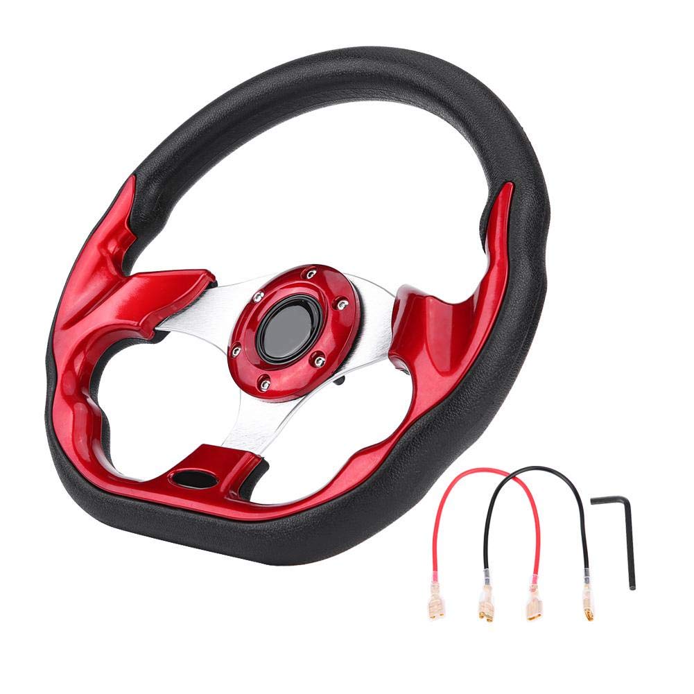 Qiilu 320mm Rennlenkrad Carbon Faser Rennlenkung Modifikation Mini Drifting Lenkrad Wildleder Leder Rot von Qiilu