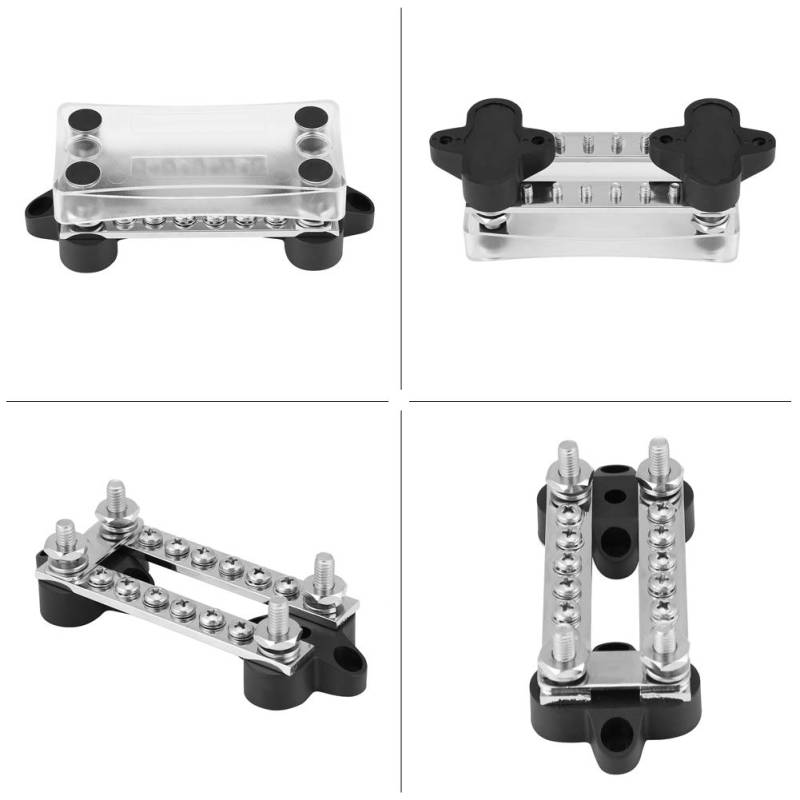 Qiilu Anschlusskasten mit Abdeckung, 12-48 V Boot LKW-Sammelschiene Elektrischer Anschlusskasten Dual 6-Wege 100 Ampere 4 Stehbolzen von Qiilu