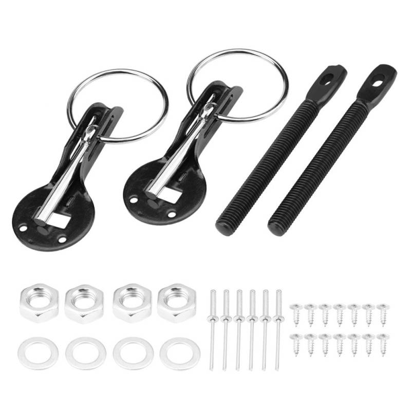 Qiilu Auto Hood Pin Bonnet Lock Kit für Racing Sport Universal Car (schwarz) von Qiilu