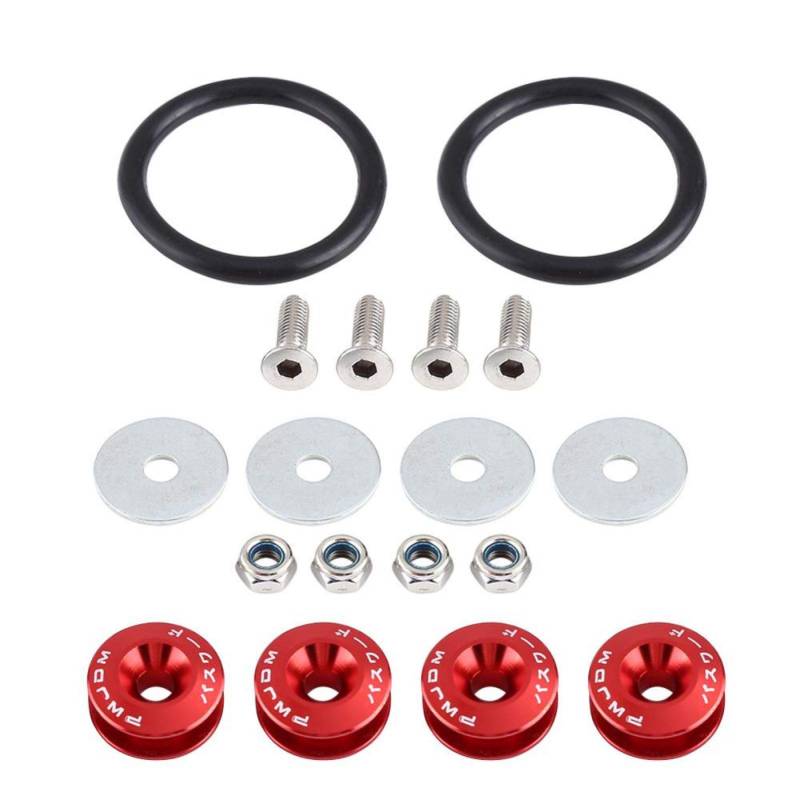 Qiilu Auto Stoßstange Unterlegscheibe, Auto Aluminiumlegierung Stoßstange Unterlegscheibe/Bolzen Motor Bay Dress Up Kit Schnellverschluss(Rot) von Qiilu