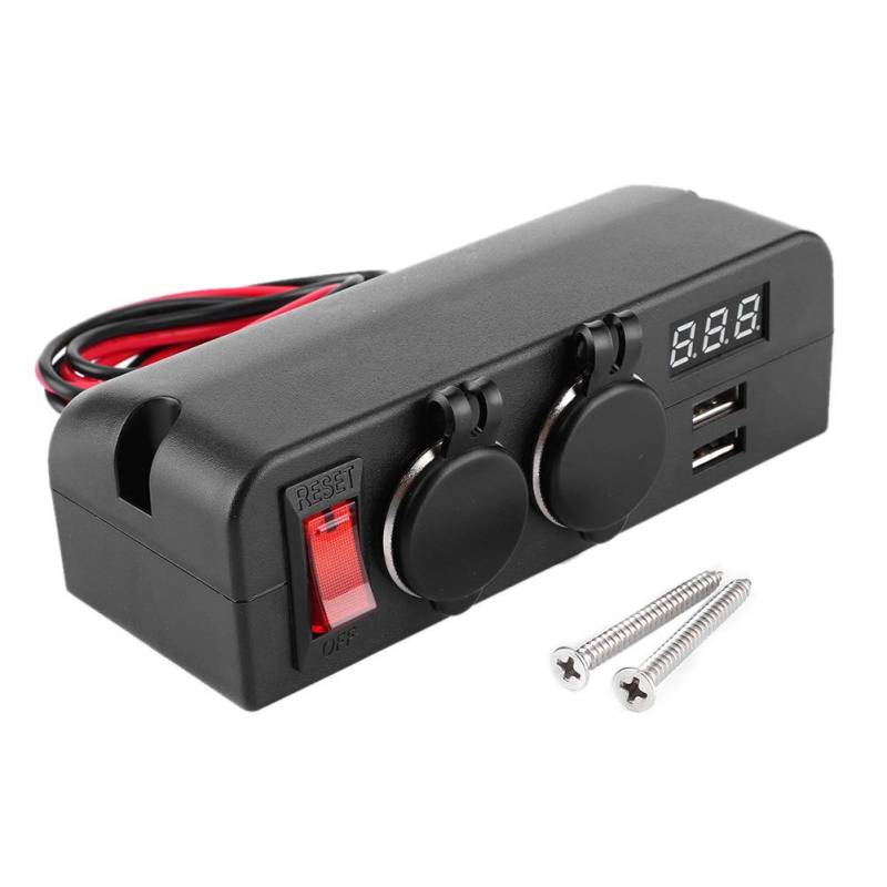 Qiilu Cigar Lighter Adapter, Cigar Lighter Sockel Splitter 3 in 1 Multifunktions-USB-Autoladegerät Voltmeter Netzteil von Qiilu