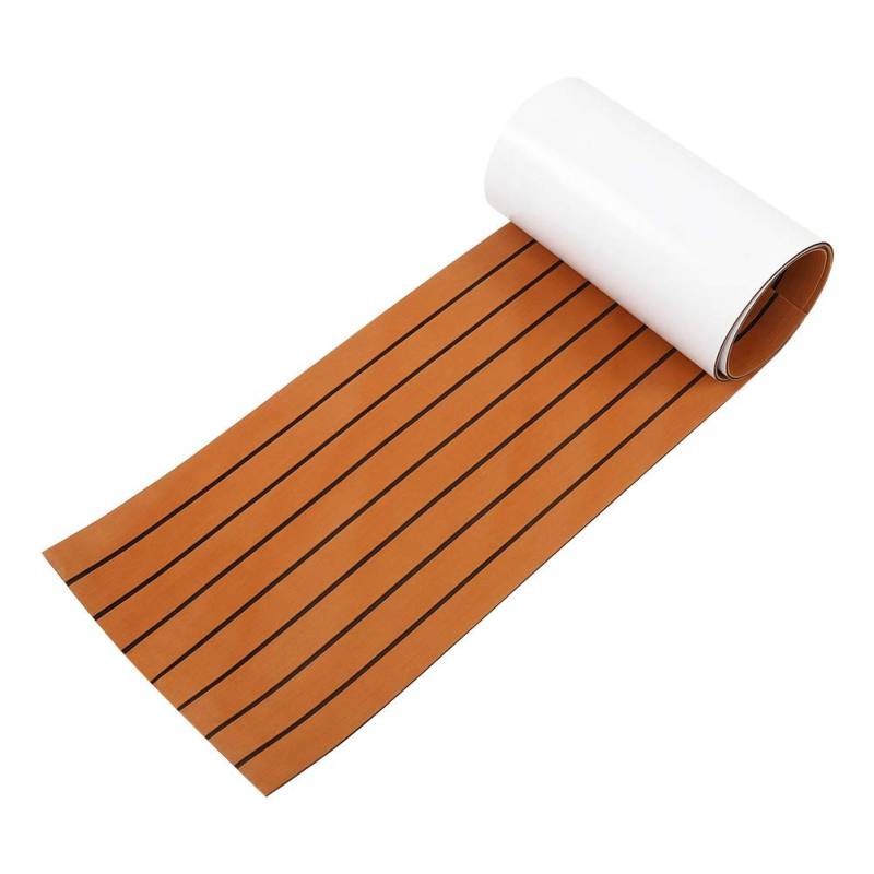 Qiilu EVA-Schaum-Teak-Bodendecking-Platte Selbstklebende EVA-Schaumstoff-Bodenbelagsmatte für Boote Rutschfeste Braune Marine Yacht Decking Pad 240x45x0,6cm von Qiilu