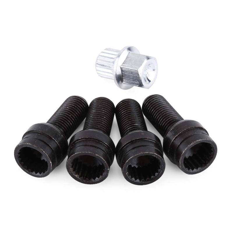 Qiilu Felgenschloss Kugelbund M14x1,5, 4 + 1 Schwarz Stahl Radbolzen Lock Lug Nut Set Mit Schlüssel von Qiilu