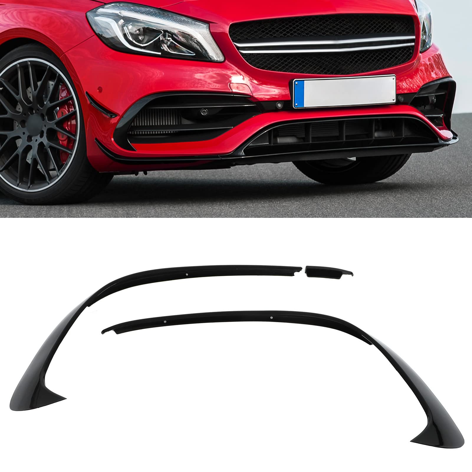 Qiilu Frontstoßstangenspoiler 3 Stück Glänzend Schwarze Frontstoßstangen-Spoiler-Splitter-Verkleidung Ersatz für Mercedes Benz A-Klasse W176 AMG-Line A45 2015-2018 von Qiilu