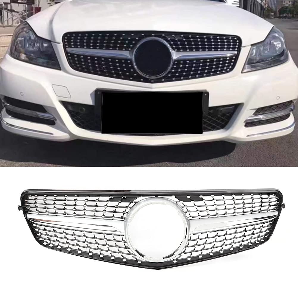 Qiilu Kühlergrill, Vorne Diamond Style Kühlergrill vorne Ersatzteil für Mercedes Benz W204 2007-2014(Splitter) von Qiilu