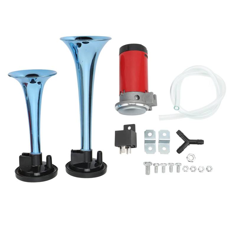 Qiilu Lufthörner 12V Air Horn Dual Trumpet Air Horn Kit mit Kompressor 130dB 530/680Hz 12V Universal für LKW Auto SUV Yacht von Qiilu