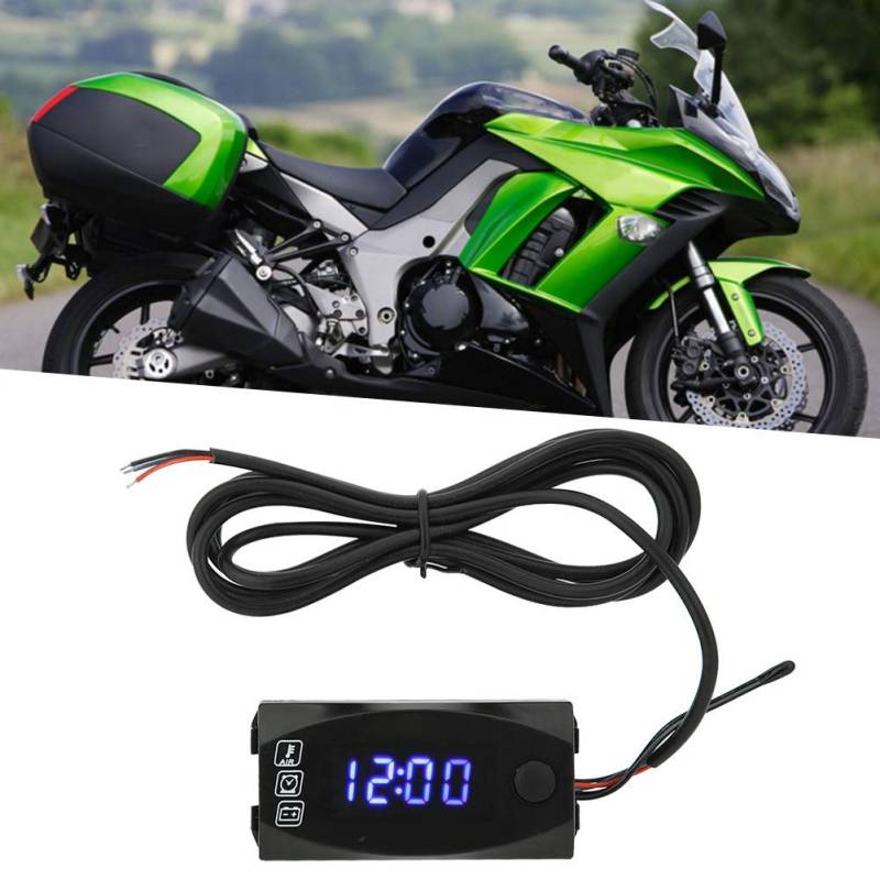 Qiilu Motorrad Voltmeter, 3 in 1 Digital LED Anzeige Meter Thermometer Voltmeter LED Motorrad mit elektronischer Anzeige IP67 Meter Wasserdicht 6V-30V von Qiilu