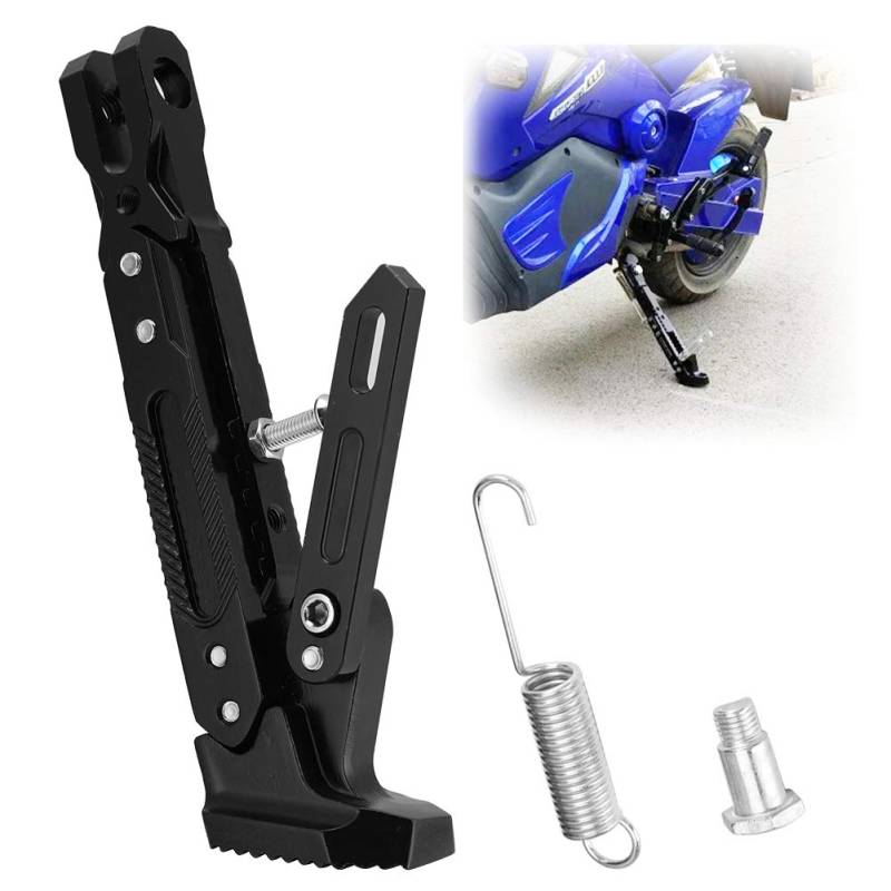 Qiilu Seitenständer mit Seitenständer Feder CNC Aluminiumlegierung Unifür Versal für Motorrad schwarz 22x9x4cm von Qiilu