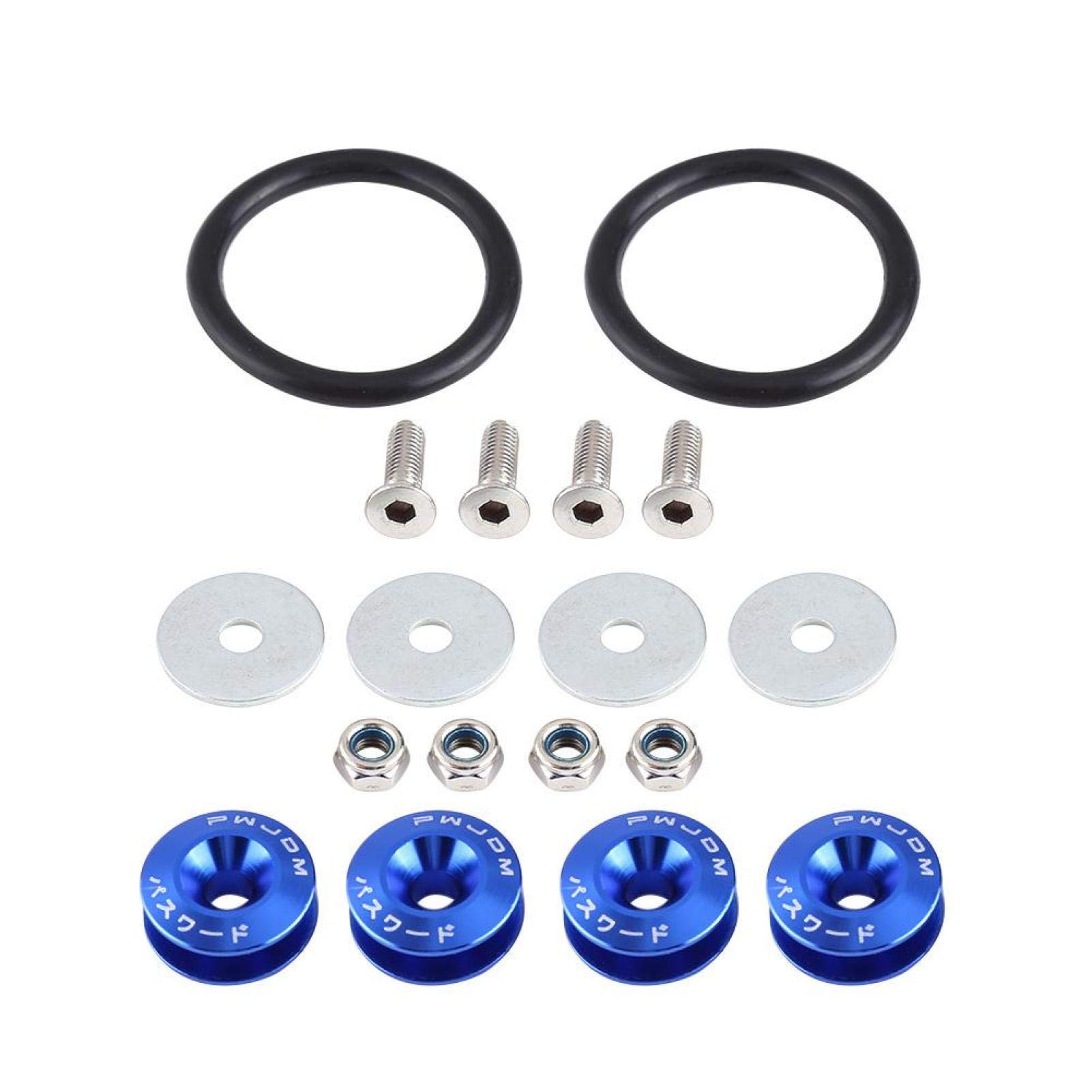 Qiilu Stoßstange Unterlegscheibe, Auto Aluminiumlegierung Stoßstange Unterlegscheibe/Bolzen Motor Bay Dress Up Kit Schnellverschluss(Blau) von Qiilu