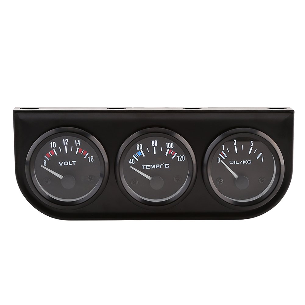 Qiilu Triple Gauge Kit, 52 mm 3 in 1 Triple Stärken Öl Druck Meter Wassertemperatur Gauge Voltmeter für Auto Truck von Qiilu