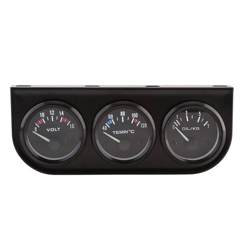 Qiilu Triple Gauge Kit, 52 mm 3 in 1 Triple Stärken Öl Druck Meter Wassertemperatur Gauge Voltmeter für Auto Truck von Qiilu