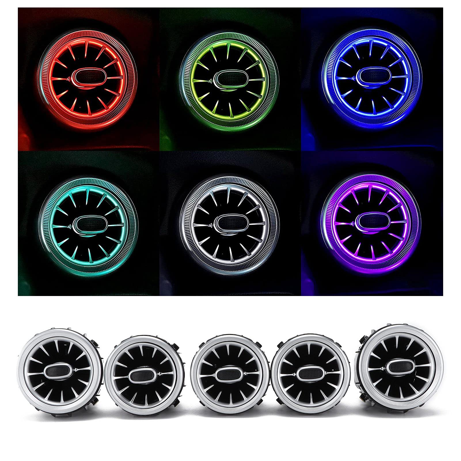 Qiilu Turbo Air Vent, 5pcs 64 Color Front LED Turbine Air Vent Umgebungslicht Kit Ersatz für Mercedes Benz C GLC-Klasse W205 X253 2019-2021 von Qiilu