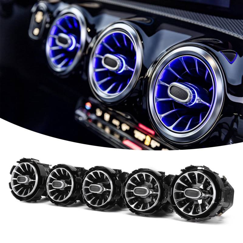 Qiilu Turbo Air Vent, 64 farbiges Vorderes LED-Turbinen-Air-Vent-Umgebungslicht-Kit Ersatz für A/CLA/GLA Klasse W177 C118 2019+ von Qiilu