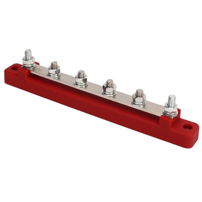 Stromverteilungsblock-Sammelschiene, M6-Schraube, 6-polige Sammelschiene DC 12V-48V 150A für Marine-Autoanhänger, Wohnmobil, Boot (Rot) von Qiilu