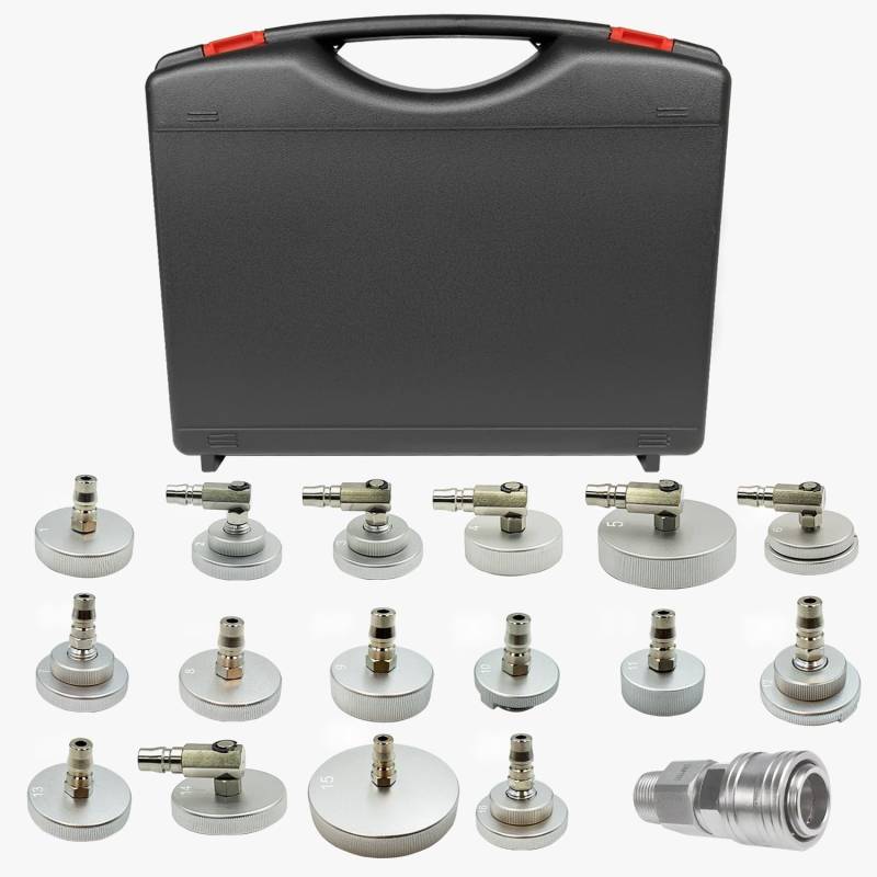 Qinbu 17 Stück Bremsenentlüftungsgerät Adapter Set, Bremsenentlüfter Adapter KFZ, mit Aufbewahrungsbox, für die meisten Fahrzeug-Bremsflüssigkeitssysteme von Qinbu