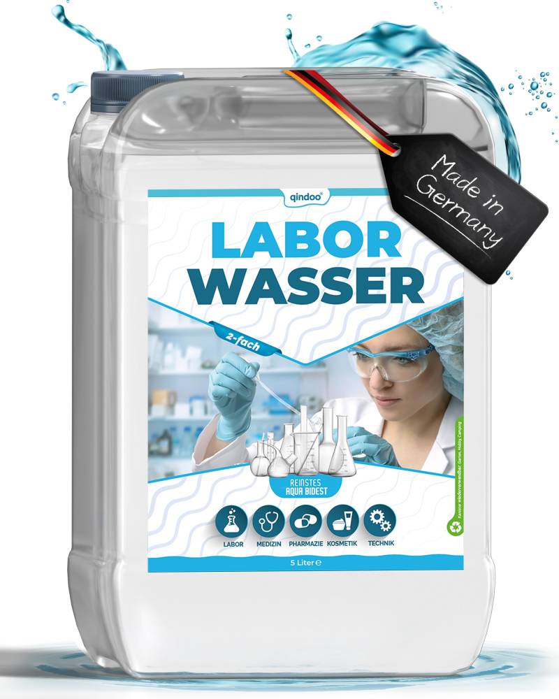 Qindoo 5L Aqua Bidest Laborwasser Ultra reines 2-Fach bi-destilliertes Wasser bidestillata, Kanister (5 Liter) von Qindoo