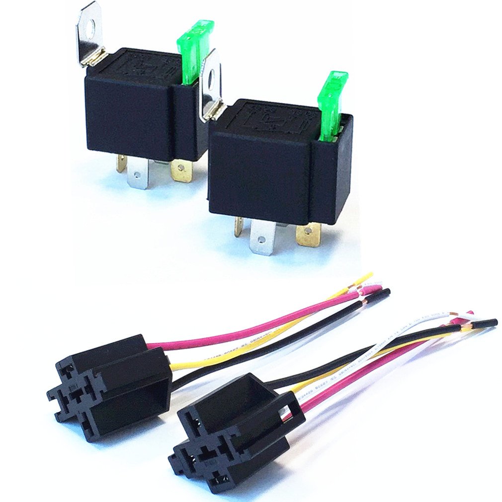 Qiorange 2tlg 12V 30A Relais Sicherung EIN/Aus 4-Pin Leistungsrelais mit Sicherung Buchse Stecker für KFZ Motorrad Boot Oldtimer Auto (2 Set 12V/30A) von Qiorange