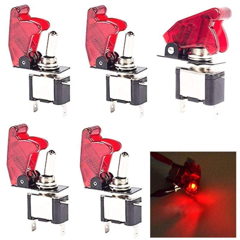 Qiorange 5X Kill Switch Auto Lastwagen KFZ Boot 12V 20A Rot Look LED Kippschalter Schalter LED Licht Schalter EIN/AUS von Qiorange