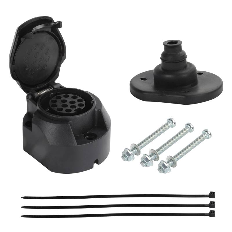 Qiping 13 poliger Anhängersteckdose Set, Wasserdicht Anhängerkupplung Steckdose 13 polig - 12V 24V KFZ LKW Universal - 13 Pin Kupferkontakte Gewindeverbindungen von Qiping