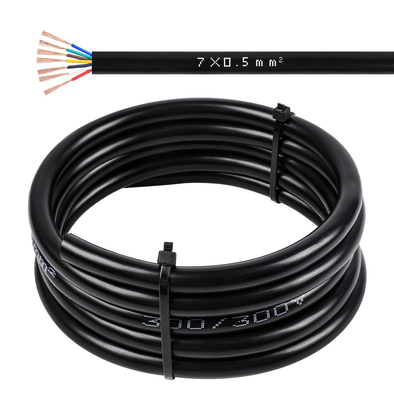 Qiping 15 Meter 7-adriges Rund Kabel 0,5 mm² KFZ Flexibles Kabel 12V/24V/48V/60V Fahrzeugleitung für Auto-Anhänger Beleuchtung, LKW von Qiping