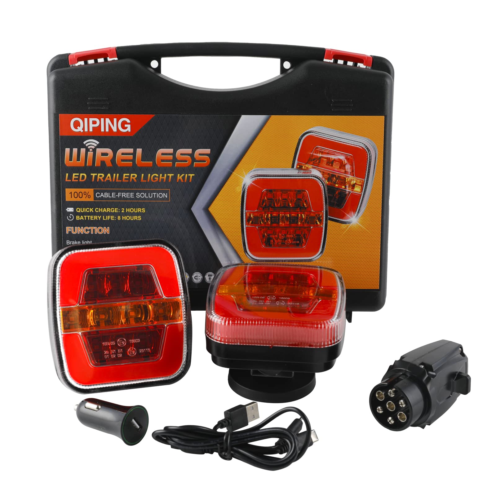 Qiping 2 Pack Kabelloss Anhängerbeleuchtung LED Magnetische Rückleuchten Wireless Magnetfuß Rücklicht mit Bremslicht/Positionslicht/Blinker - E-Prüfzeichen von Qiping