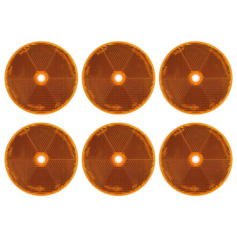 Qiping 6 Stück Gelb Rund Rückstrahler Anhänger 8,4 cm Durchmesser Orange Katzenauge Reflektor mit E-Mark für PKW LKW KFZ Wohnwagen Motorrad Pferdeanhänger von Qiping