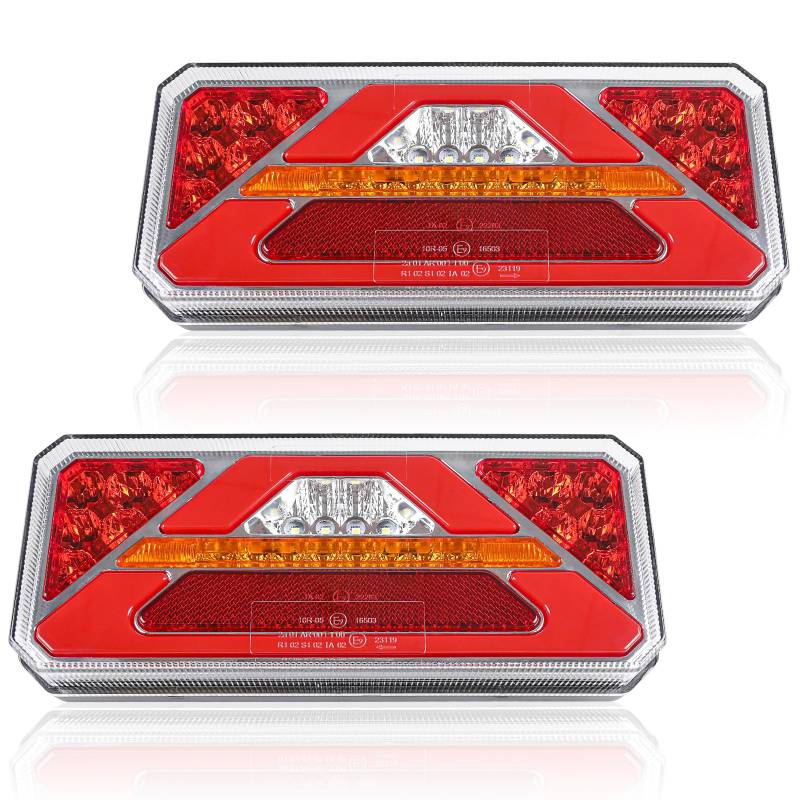 Qiping LED Rückleuchten Anhänger Set, 12V/24V Anhängerbeleuchtung, LKW Rückleuchte Wasserdichtes Rücklicht mit E-mark (TYPE-2) von Qiping