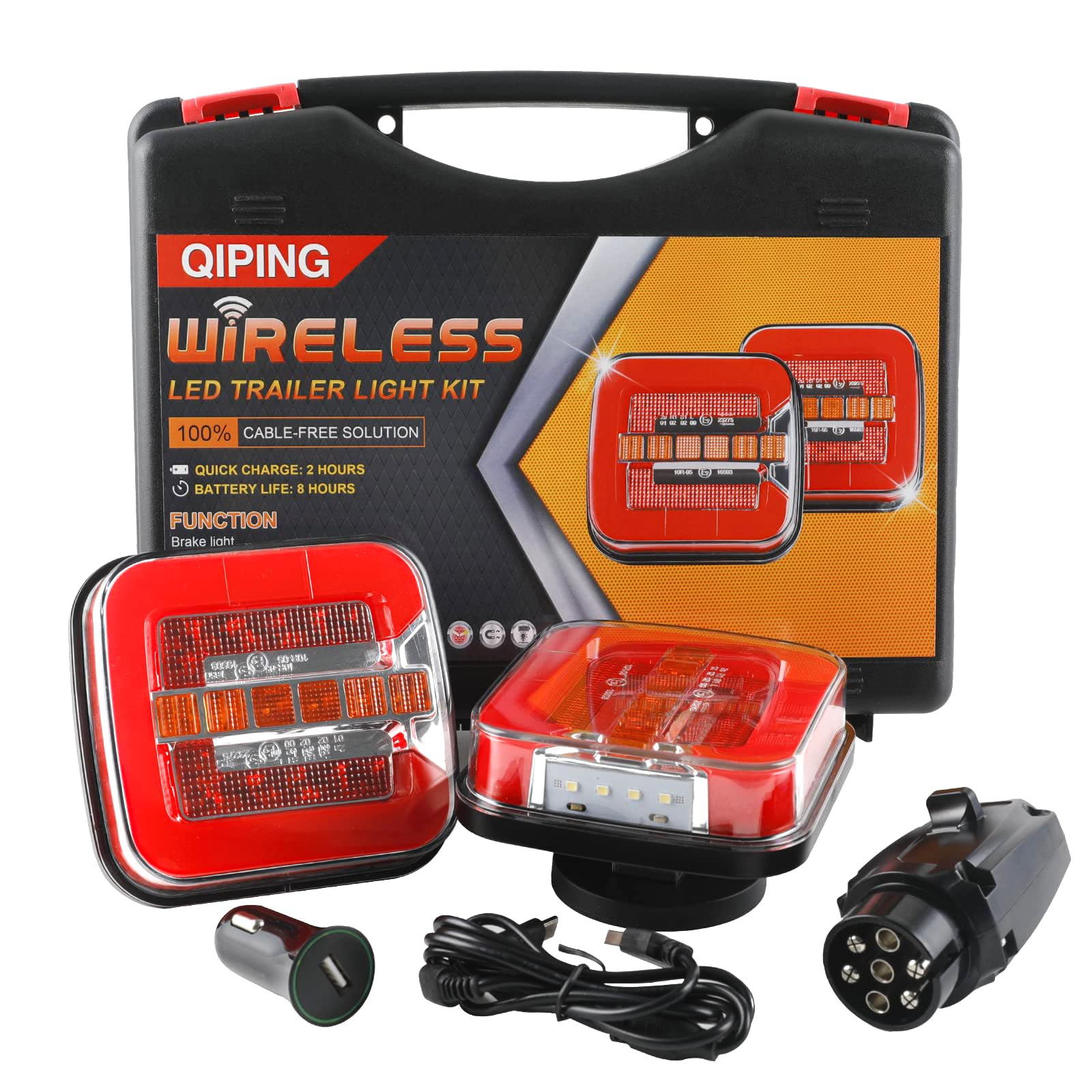 Qiping 2 Pack Kabelloss Anhängerbeleuchtung LED 12V Wireless Wasserdicht Wiederaufladbar Magnetische Rückleuchten mit E-Prüfzeichen von Qiping