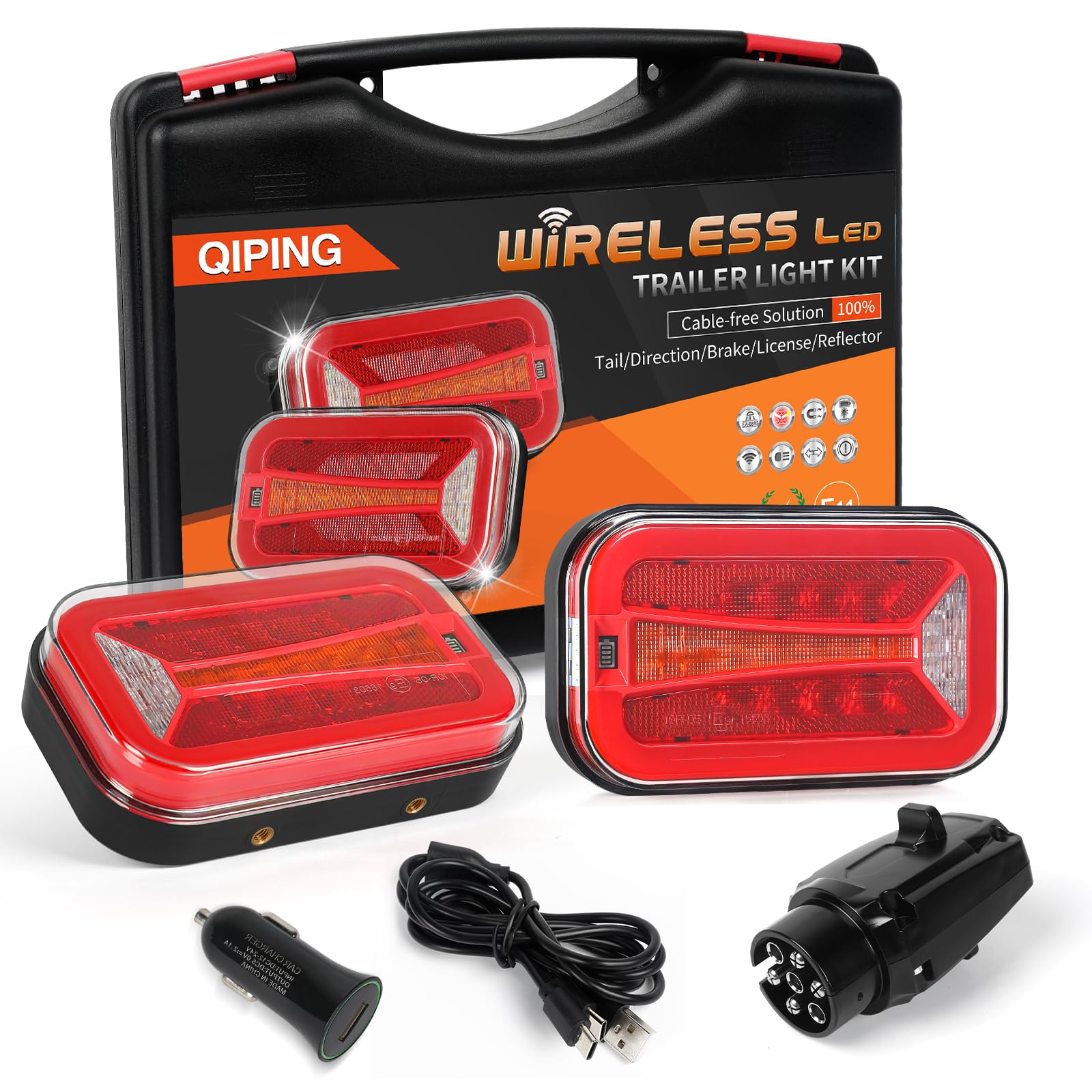 Qiping Rückleuchten Anhänger 12V, Magnet Rückleuchten,Kabelloses Beleuchtungs LED Set mit ECE-Geprüft,Wasserdicht Funk Rücklichter für LKW Anhänger Traktor von Qiping