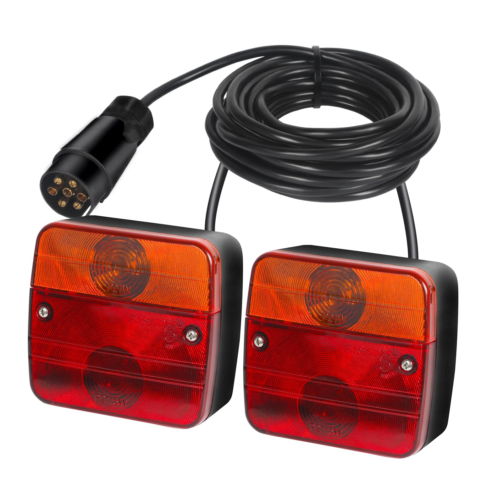 Qiping Rückleuchten Anhänger Set,12V E Prüfzeichen,Magnetische Installation,7.5M Kabel 7 Polig Stecker Anhängerbeleuchtung für LKW Wohnwagen Anhänger von Qiping