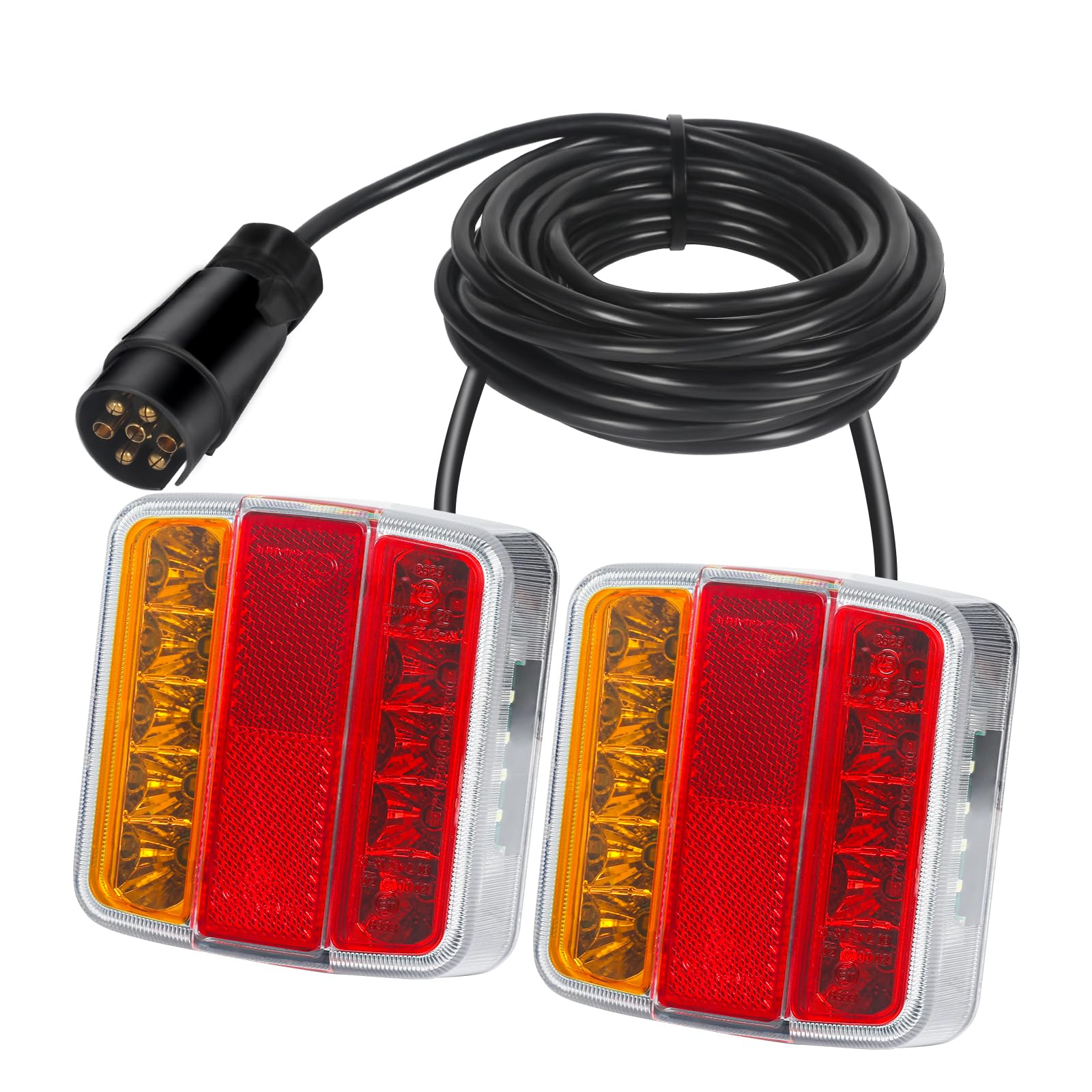 Qiping Rückleuchten Anhänger Set,12V E Prüfzeichen,Magnetische Installation,7.5M Kabel 7Polig Stecker Anhängerbeleuchtung für LKW Wohnwagen Anhänger von Qiping