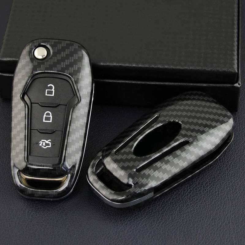 Qirc ABS Kohlefaser Autoschlüssel Hülle Auto Fernbedienung Gehäuse Abdeckung Fit für Ford Explorer F-150/250 Ranger Mondeo Ecosport Protector Auto Keychain Autozubehör Dekoration (nur Schale) von Qirc