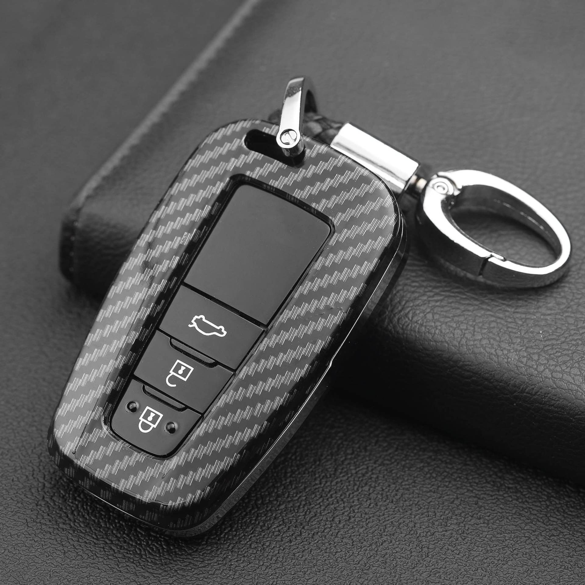 Qirc ABS Kohlefaser Autoschlüssel Hülle Auto Fernbedienung Shell Cover passend für Toyota Camry RAV4 Avalon Corolla Highlander LandCruiser LC200 Smart Key Schutzhülle (Gehäuse mit Schlüsselanhänger) von Qirc