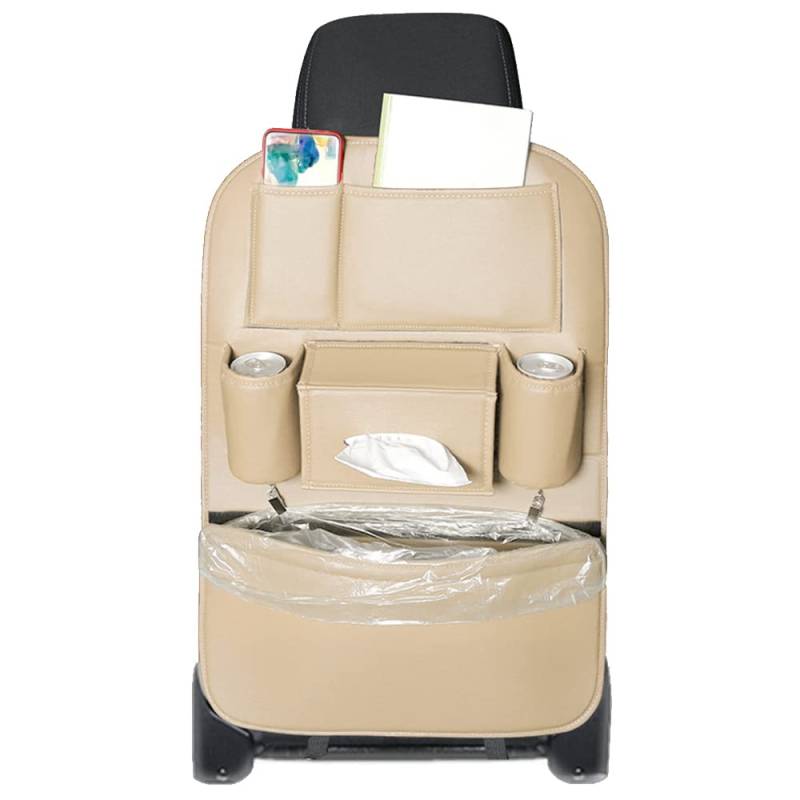 Qirc Auto Organizer Rücksitz, Rückenlehnenschutz Auto Kinder Autositzschutz aus PU-Leder, universeller Wasserabweisender Kick Matten Schutz für Autositz,1 Stück (beige) von Qirc