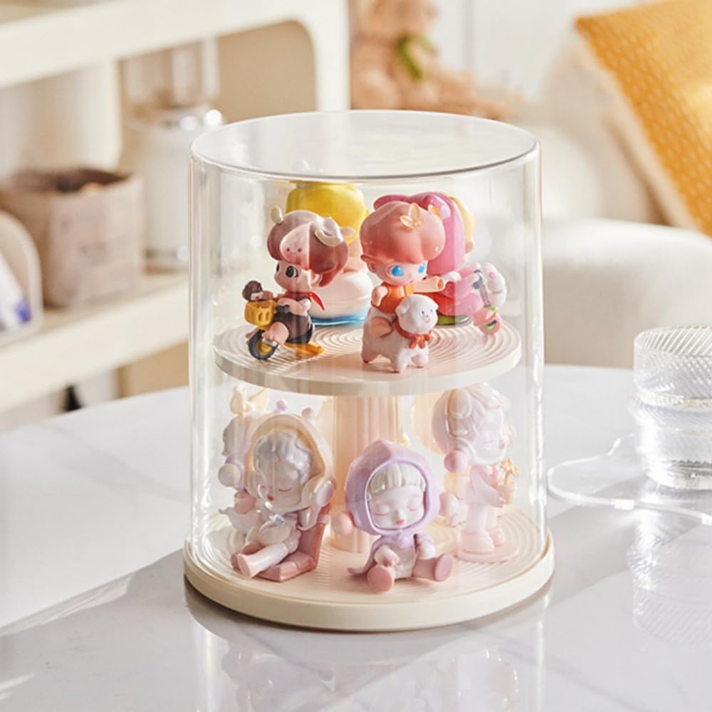 Qirc Puppen-Vitrine, Spielzeug-Aufbewahrungsbox, transparent, Blindbox, Organizer, Ständer, staubdichter Schutz, Vitrine für Actionfiguren/Spielzeug/Sammlerstücke (drehbare Doppelschicht), Q4268 von Qirc