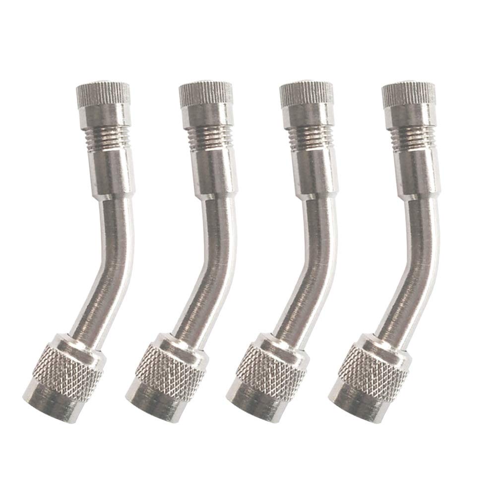 QitinDasen 4Pcs Professionell Reifen Ventilverlängerung Adapter Set, 135 Grad Vernickeltes Kupfer Reifenventil Verlängerung Schrader Ventil Adapter, für Fahrrad, Motorrad, Auto (Silber) von QitinDasen