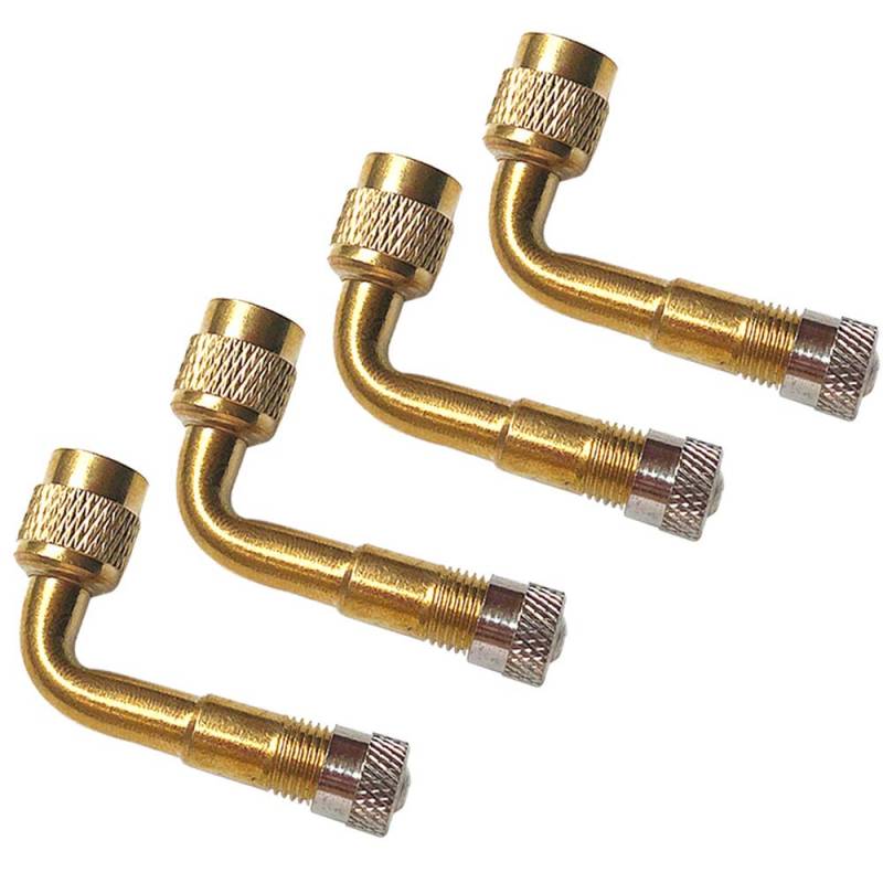 QitinDasen 4Pcs Professionell Reifen Ventilverlängerung Adapter Set, 90 Grad Messing Reifenventil Verlängerung Schrader Ventil Adapter, für Fahrrad, Motorrad, Auto (Golden) von QitinDasen