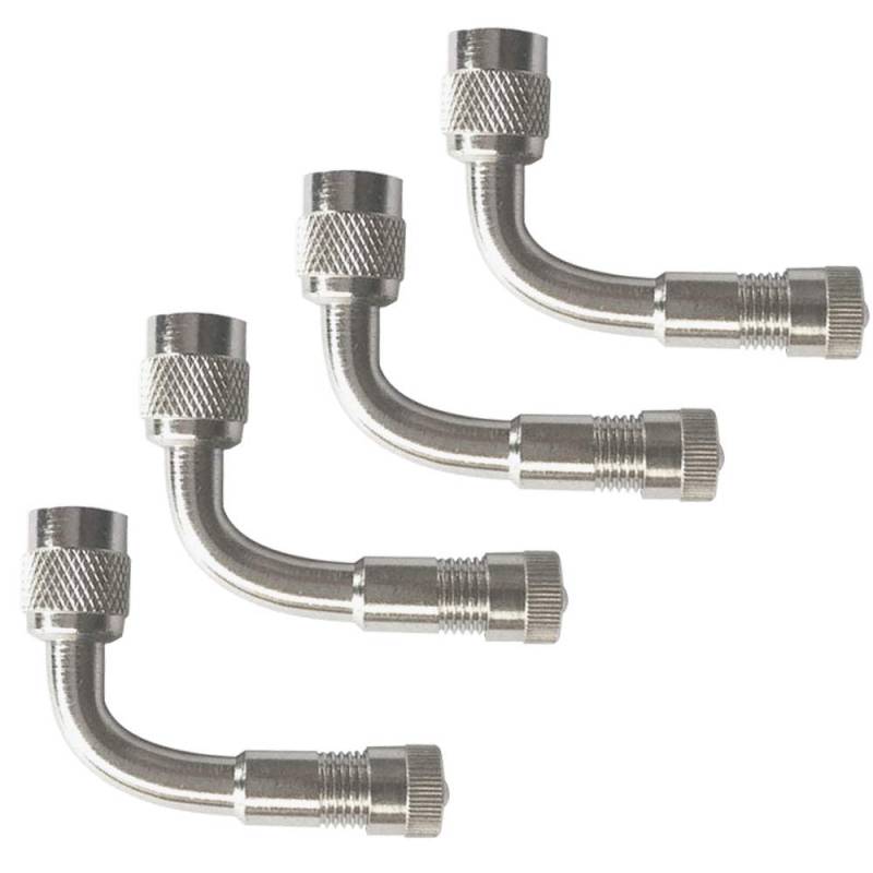 QitinDasen 4Pcs Professionell Reifen Ventilverlängerung Adapter Set, 90 Grad Vernickeltes Kupfer Reifenventil Verlängerung Schrader Ventil Adapter, für Fahrrad, Motorrad, Auto (Silber) von QitinDasen