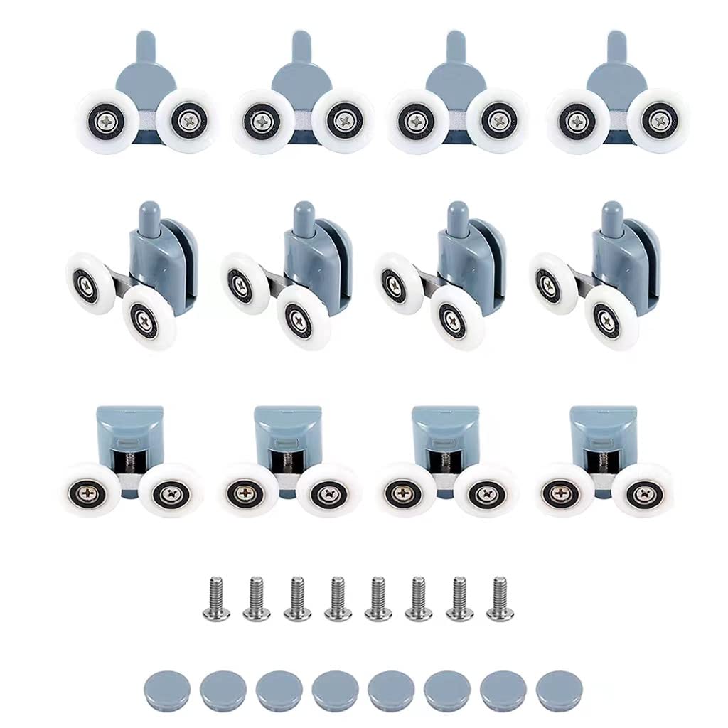 Qiwenr 8Pcs Shower Door Rollers,Duschtürrollen aus Kunststoff,Doppelte Obere/Untere Duschtürrollen,Durchmesser 25mm für Glasdicke 4-6mm,Ersatzteile für das Badezimmer zu Hause(4 Oben und 4 Unten) von Qiwenr