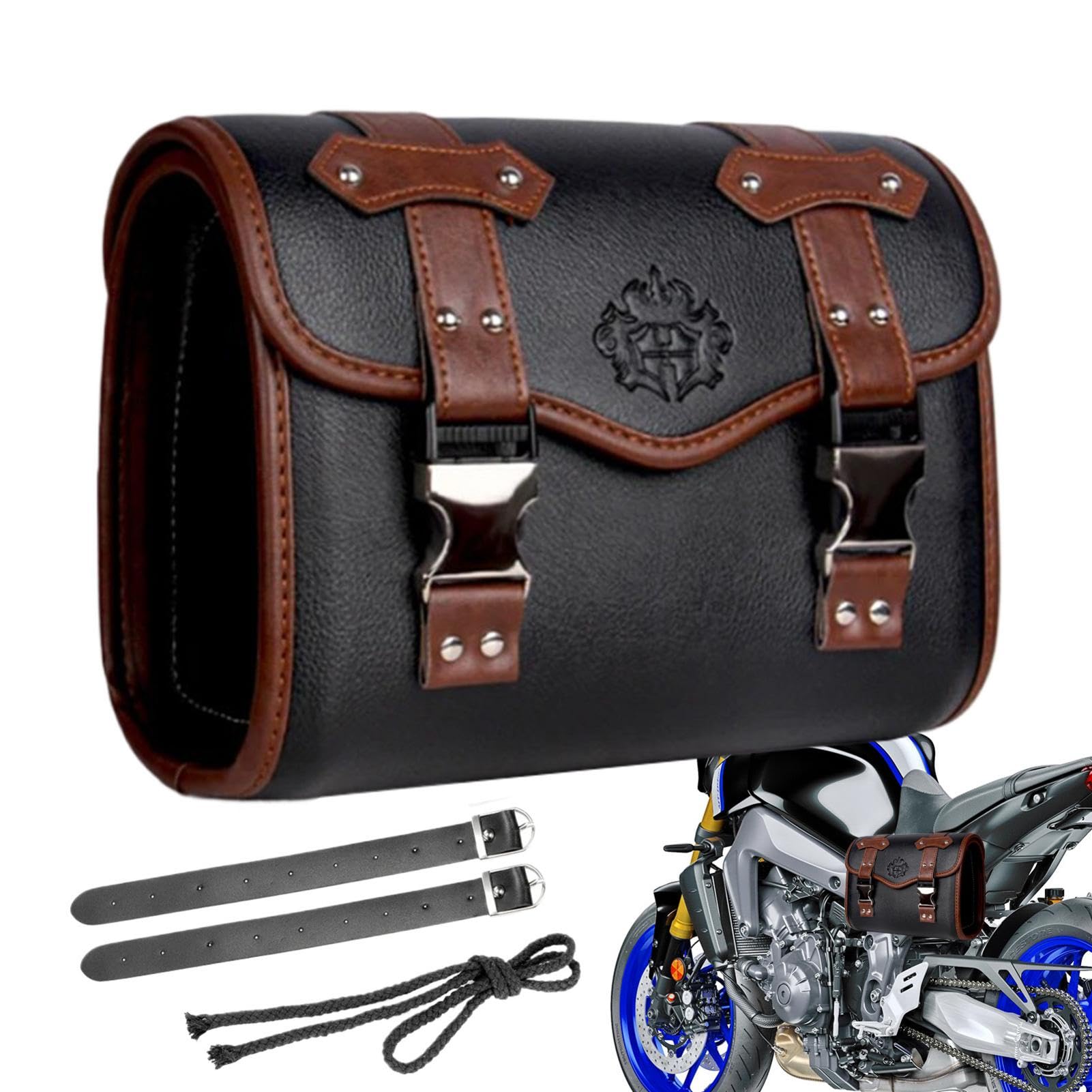 Qiwieod Motorrad-Gabeltasche, Hecktasche Motorrad Wasserdicht Motorrad Sitztasche, Leder-Satteltaschen Motorräder, Motorrad Rolle Tasche, Satteltaschen Für Motorrad, Passender Werkzeug-Organizer von Qiwieod