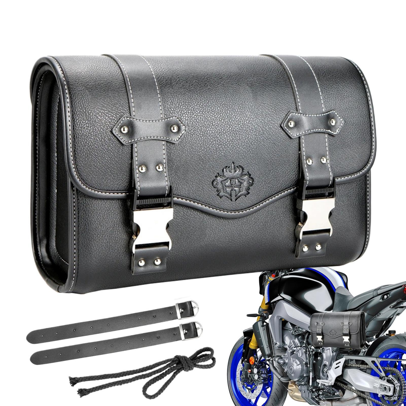 Qiwieod Motorrad-Gabeltasche, Hecktasche Motorrad Wasserdicht Motorrad Sitztasche, Leder-Satteltaschen Motorräder, Motorrad Rolle Tasche, Satteltaschen Für Motorrad, Passender Werkzeug-Organizer von Qiwieod