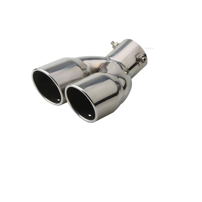 Edelstahl Auspuff Endrohr Universal 63mm Auto Auspuffrohr Einlass Doppel-Barrel Hinten Spitze Endrohr Auslässe Verdickt Edelstahl Auto Zubehör Endrohr Auspuffblende(Silver Bend) von Qjahxkf